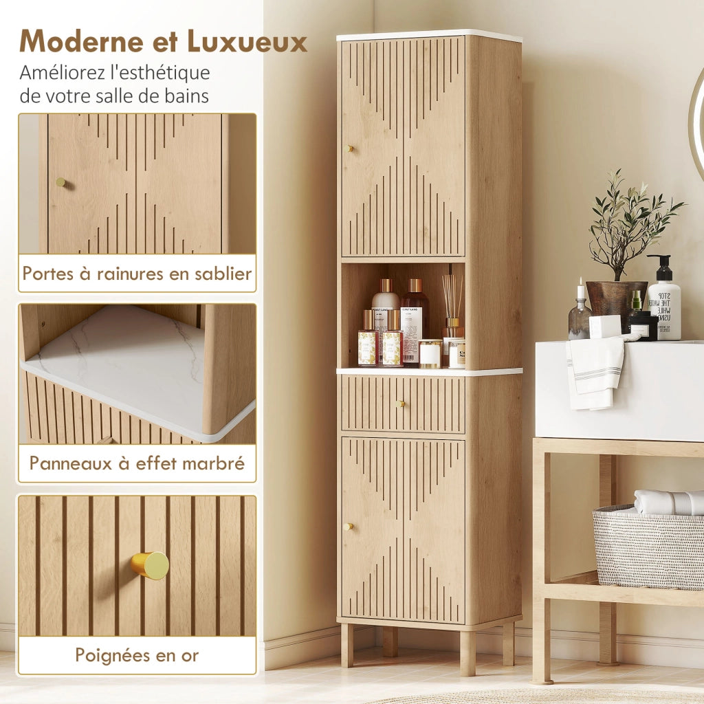Armadio da bagno colonna con cassetti ¨C Minimal ¨C 41.5x30x168cm rovere