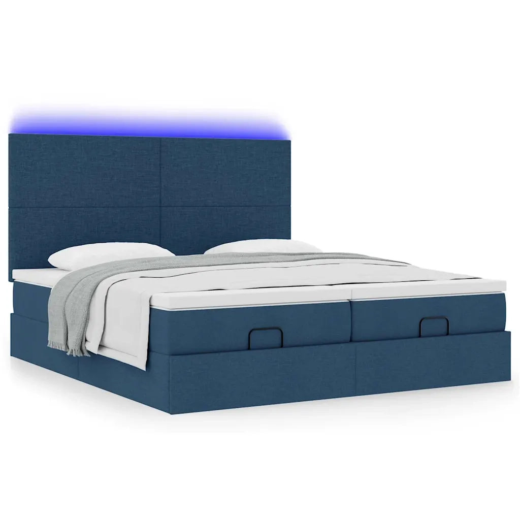 Struttura Letto Pouf con Materassi Blu 160x200 cm in Tessuto 3314519