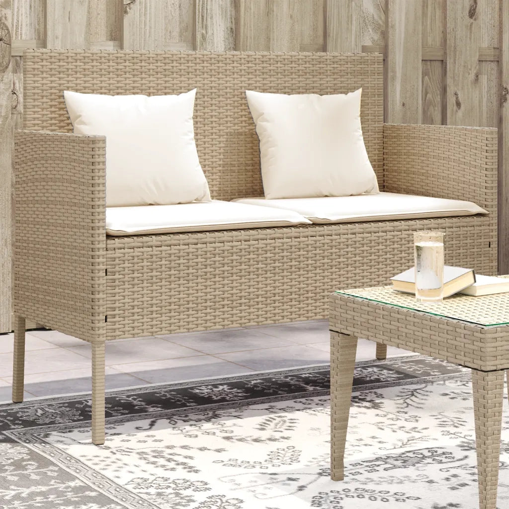 Panca da Giardino con Cuscini-Sgabello-Panca da esterno Beige in Polyrattan 765304