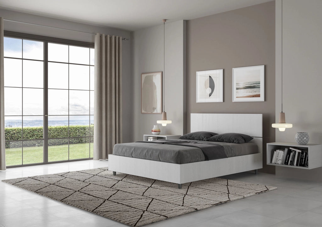 BS COM Letto matrimoniale francese senza rete 140x200 testata dritta bianco frassino