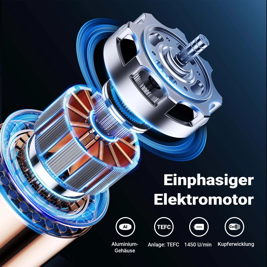 Motore elettrico asincrono monofase, 1450 giri/min, 230 volt, 1,5 kw, 2 CV, IP44, classe F