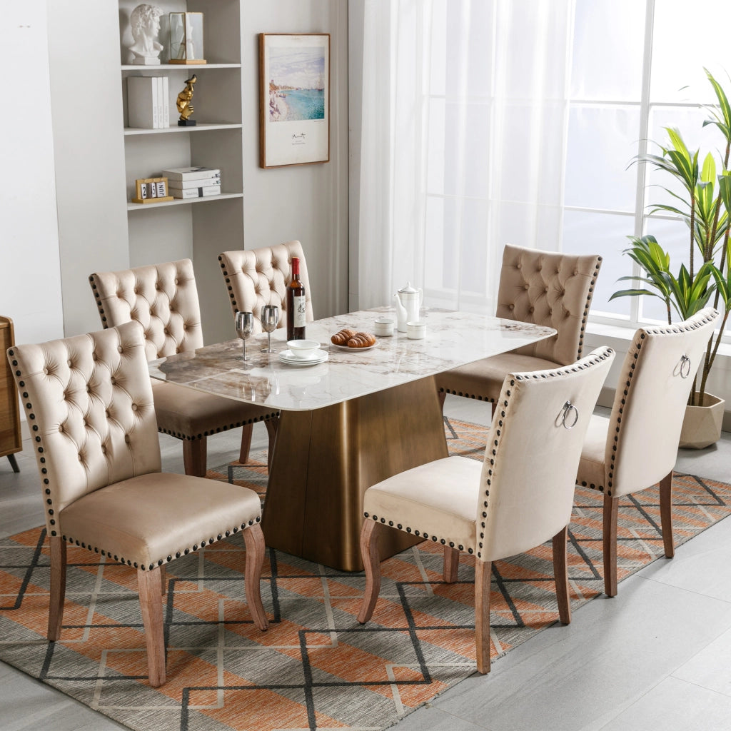 SEDIA da pranzo in velluto color cammello chiaro, stile moderno