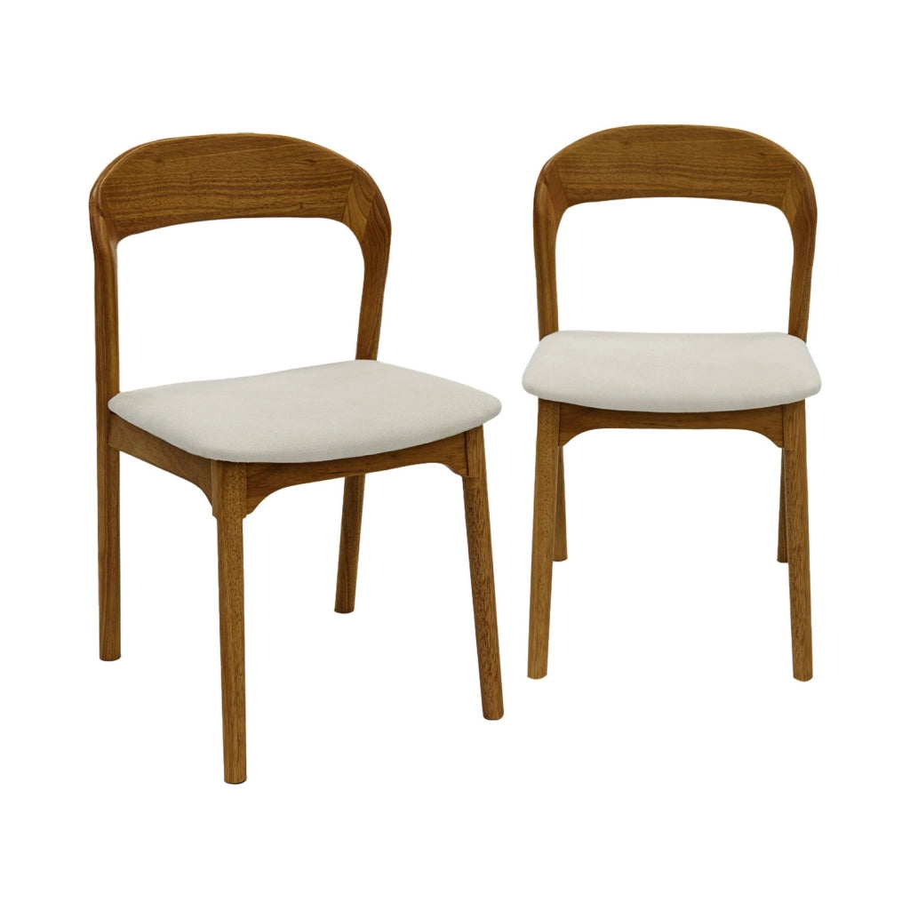 Set 2 sedie vintage in legno di hevea e tessuto, noce