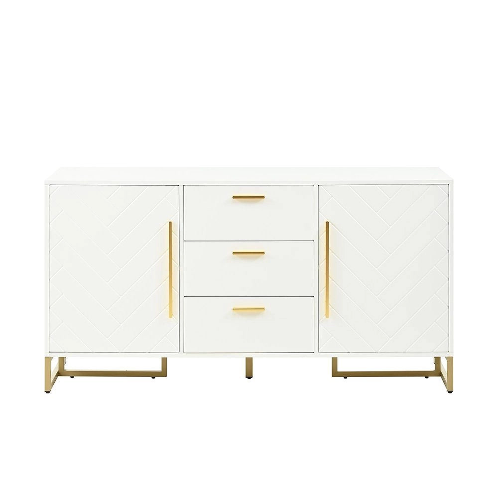Buffet bianco elegante - Xylo - Motivo a chevron, 2 porte 3 cassetti
