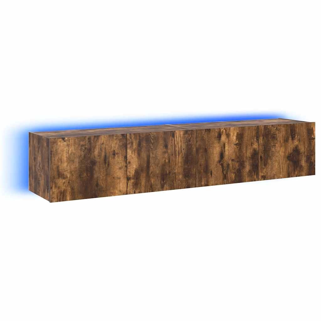 Mobili TV a Parete con Luci LED 2pz Rovere Fumo 80x35x31 cmcod mxl 134189