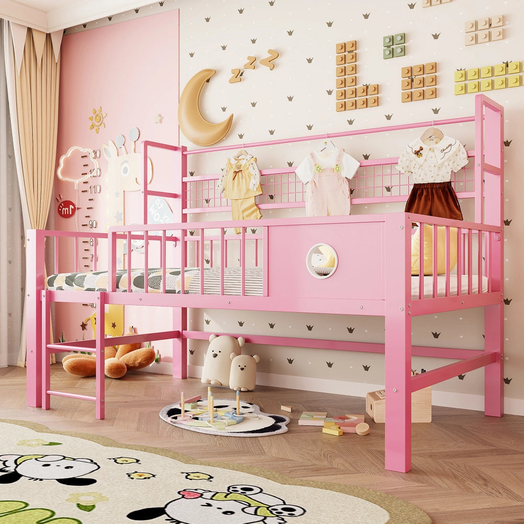 LETTO A CASTELLO BASSO 90x200 cm in metallo rosa