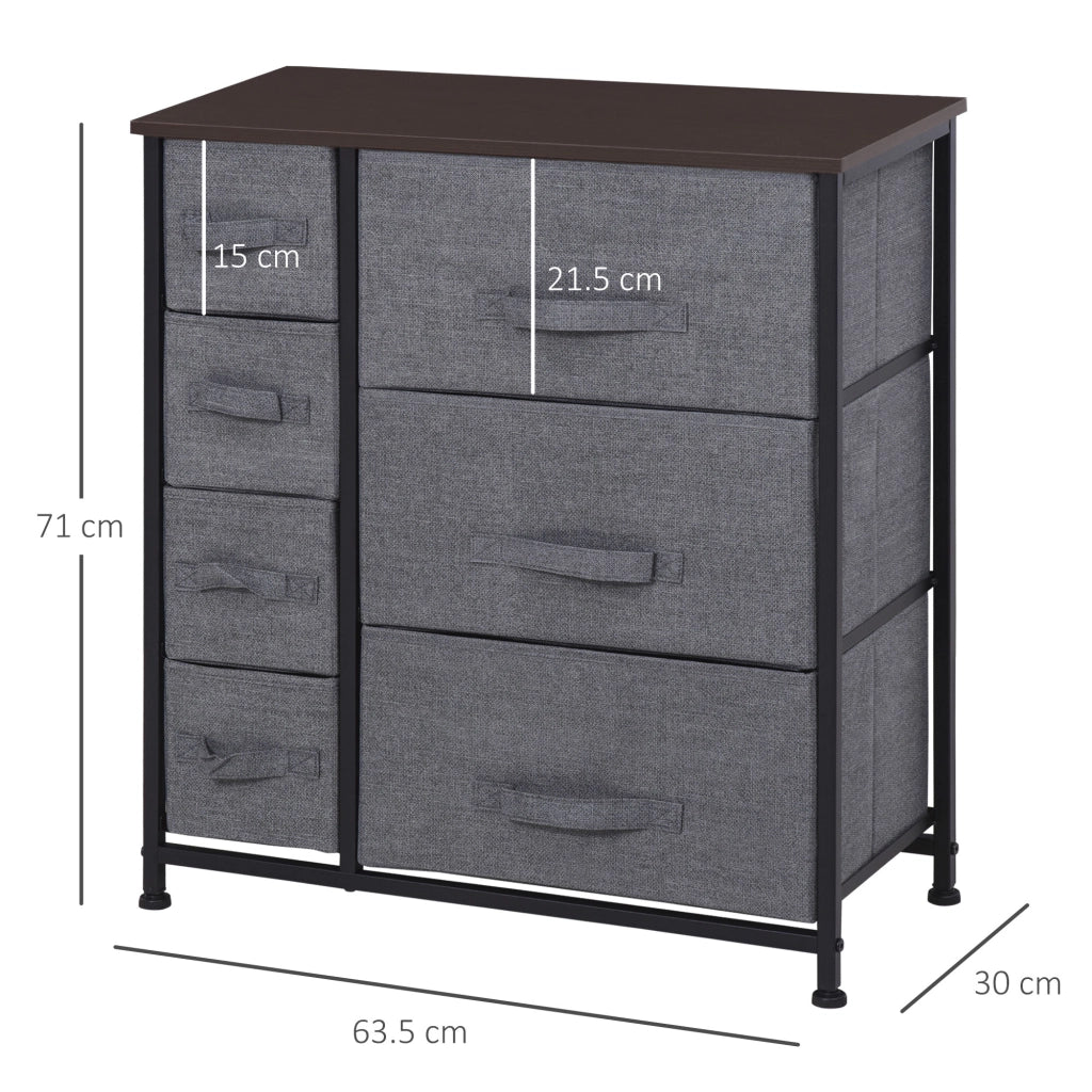 Cassettiera con 7 cassetti in tessuto pieghevoli ¨C Xylo ¨C struttura in metallo grigio scuro 63,5x30x71 cm