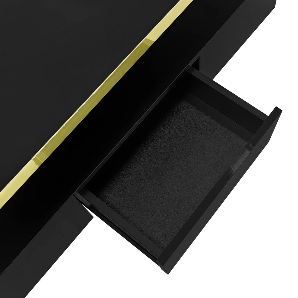 Tavolino da caffè con 1 Cassetto e 2 Ripiani; con LED; Laccato Lucido; Stile Moderno; in Pannello truciolare; Nero; 100×50×39 cm