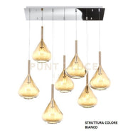 SOSPENSIONE BIANCO 7 LUCI RETTANGOLARE VETRI AMBRA 1177BI-S7 R-AM