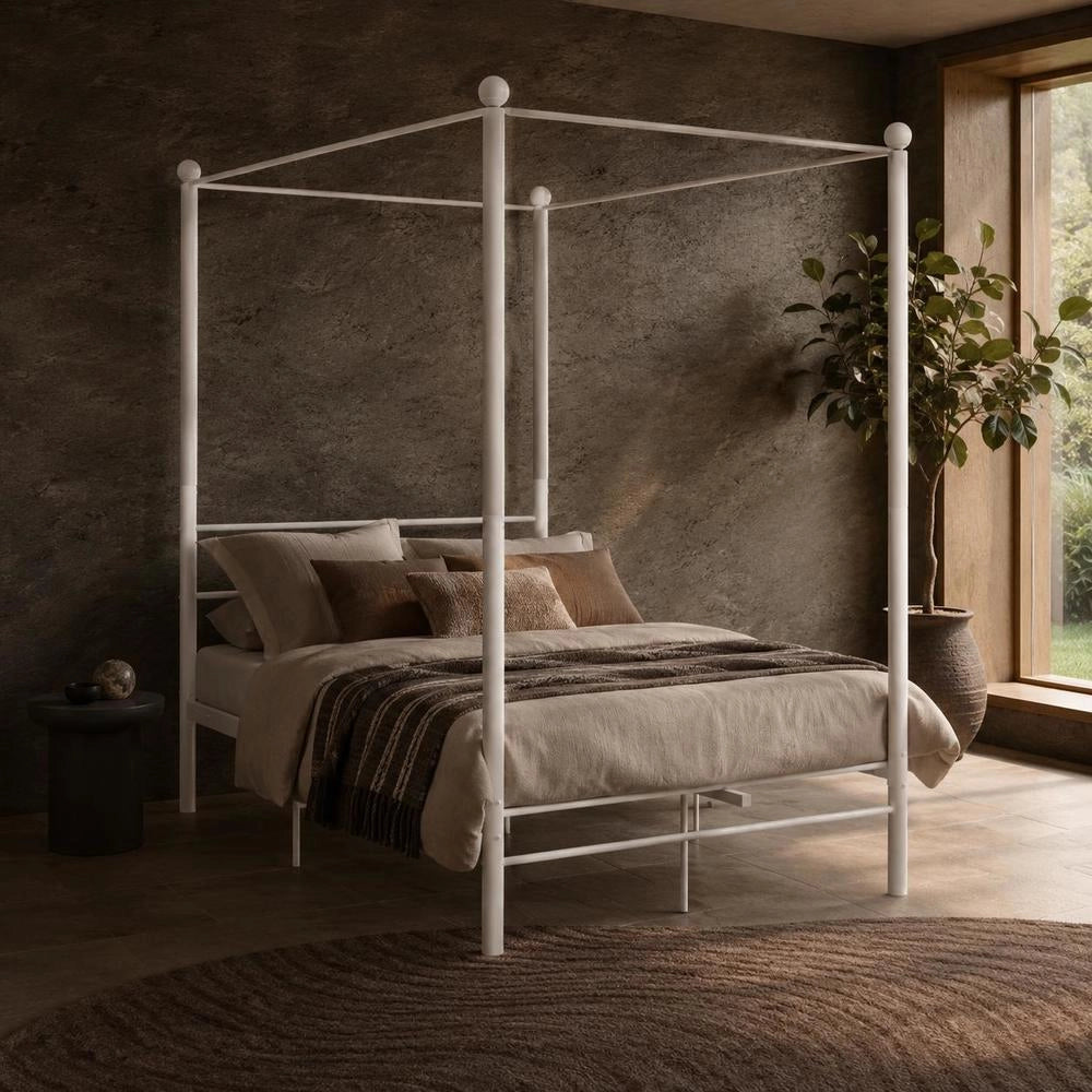 White Metal Four-poster Bed, 140x200 Cm