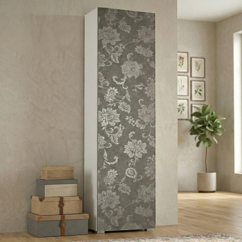 Abuela, Armadio Multiuso 1 Anta 7 Ripiani Made in Italy, 50x182h cm Marrone Olmo