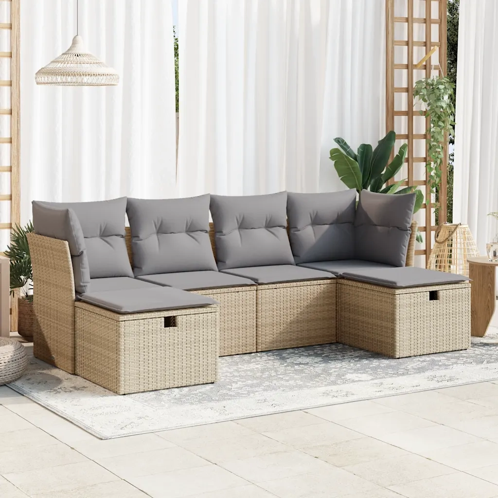 Set Divano da Giardino 6 pz con Cuscini Beige in Polyrattan 3325325