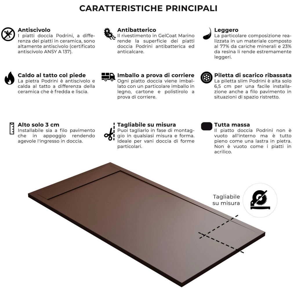 Piatto Doccia 70x140 cm in Pietra Bonussi Kamet Marrone