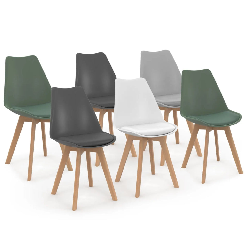 IDMarket - Set di 6 sedie scandinavo gris chiaro, bianco, gris scuro x2, verde x2 SARA