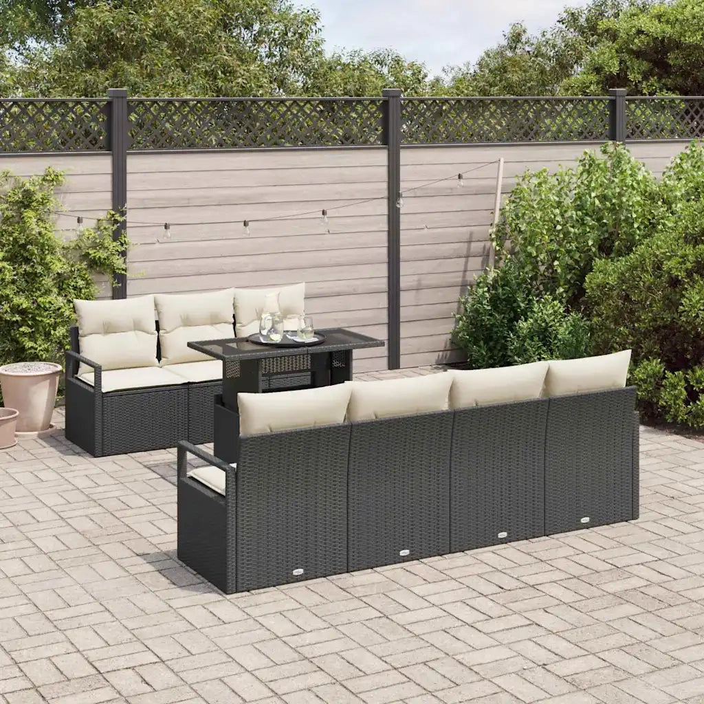 Set Divano da Giardino 8 pcs Nero e Crema polyrattan 3348763