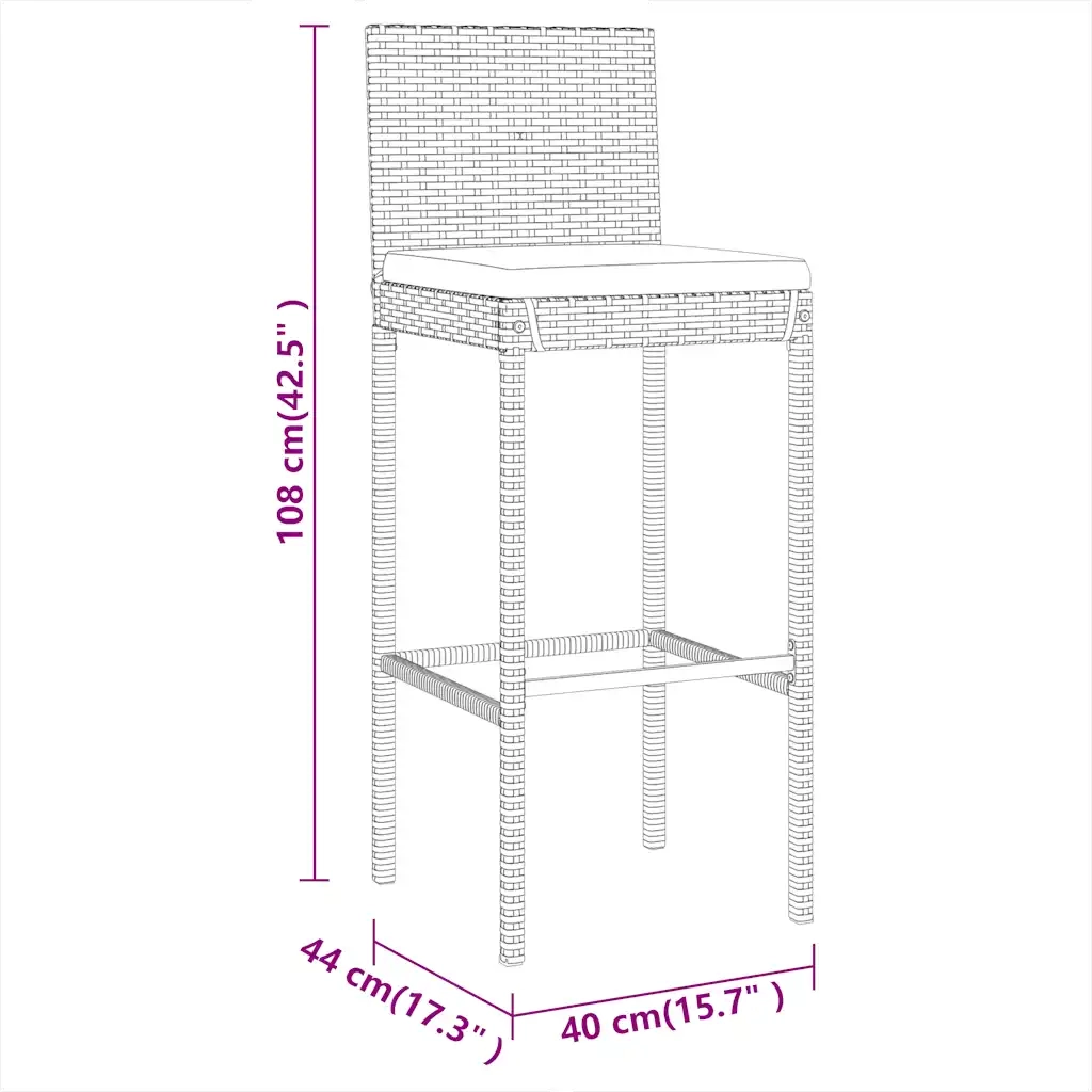 Set Bar da Giardino 7 pz con Cuscini in Polyrattan Grigio