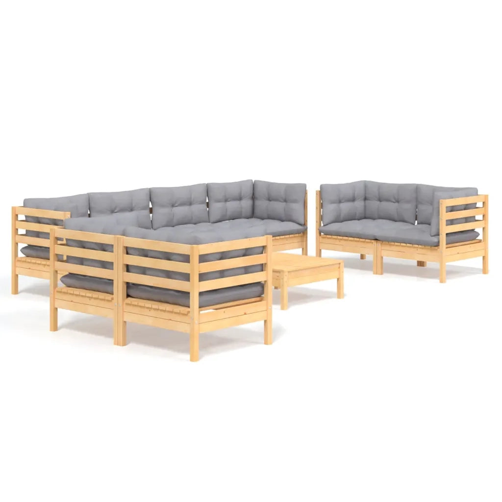 Set Divani da Giardino 9 pz con Cuscini Grigi Massello di Pino cod mxl 38678