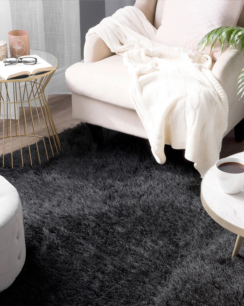 Tappeto Shaggy Tappeto a pelo lungo Solido Poliestere Nero Rettangolare 200 x 300 cm