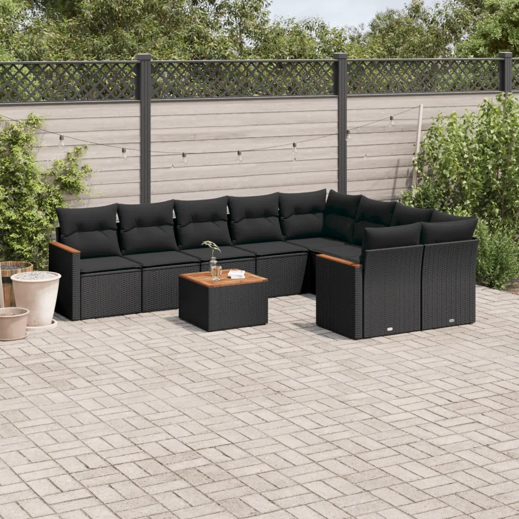 Set Divani da Giardino 10pz con Cuscini in Polyrattan Nero 3226307