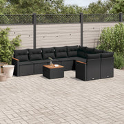 Set Divani da Giardino 10pz con Cuscini in Polyrattan Nero 3226307