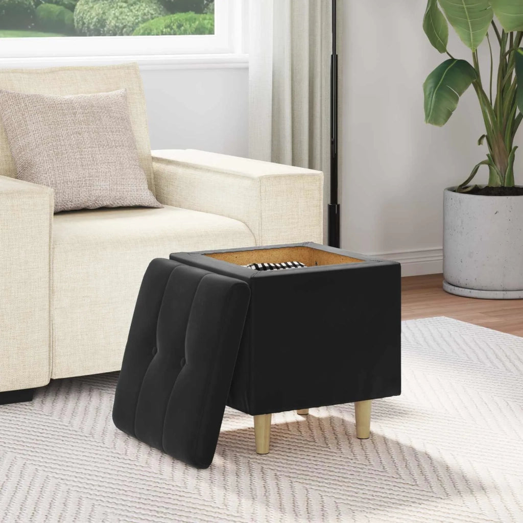 Pouf contenitore con cuscino Nero 40 x 40 x 45 cm Velluto