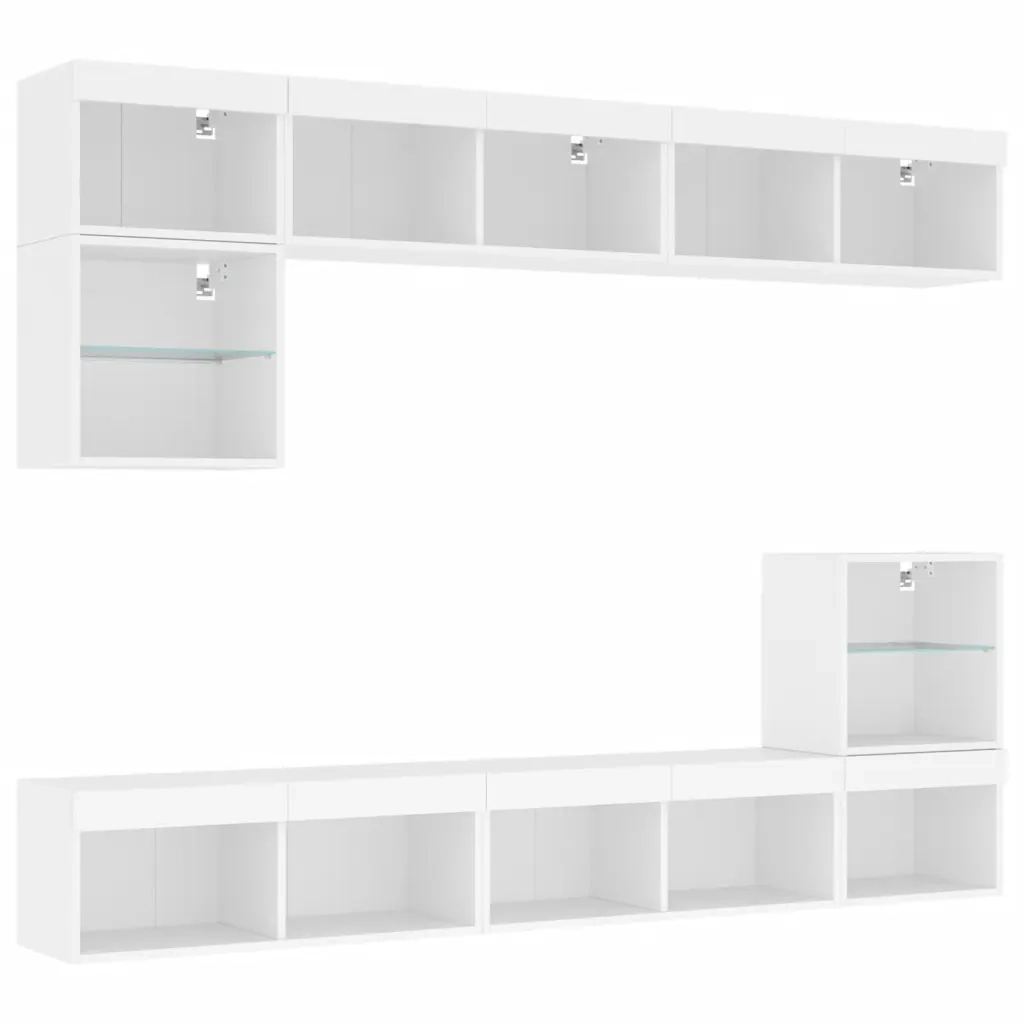 Mobili TV a Muro con LED 8pz | Armadietto TV | Mobile Porta TV Bianchi in Legno Multistrato