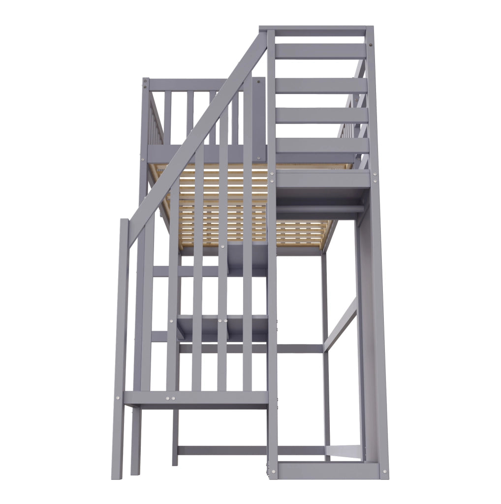 Hochbett 90x200 cm con scala; in legno; grigio