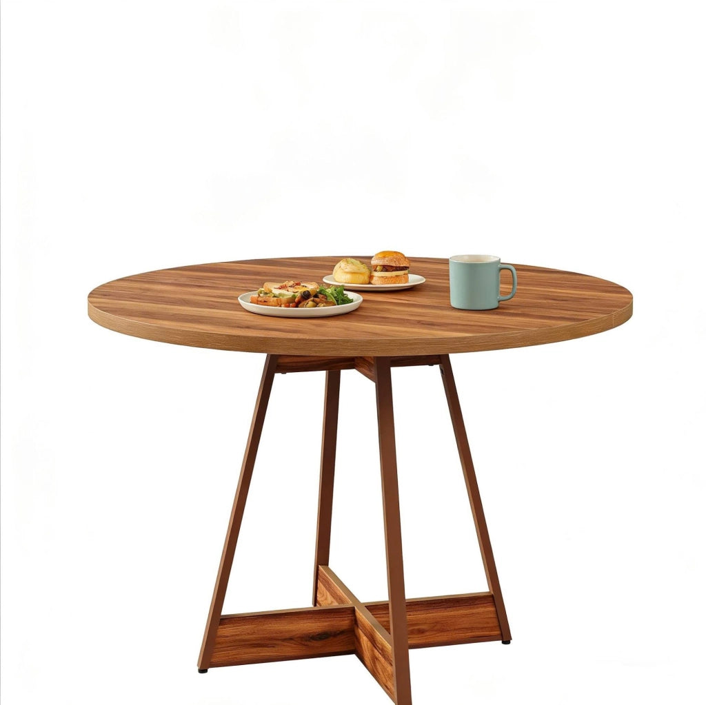 Tavolo da pranzo rotondo 100 cm in MDF marrone, per 2-4 persone, stile country