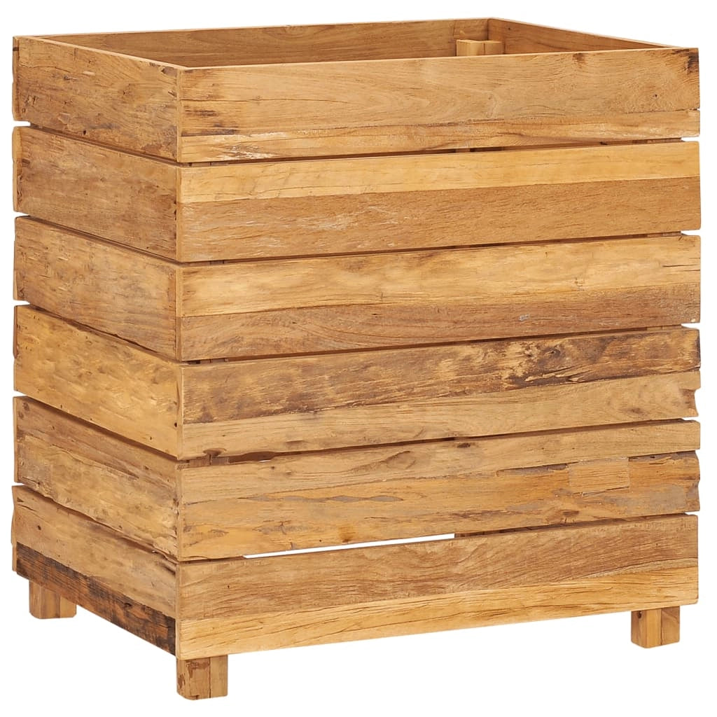Aiuola rialzata per piante e fiori 50 x 40 x 55 cm legno di teak riciclato e acciaio 02_0000938
