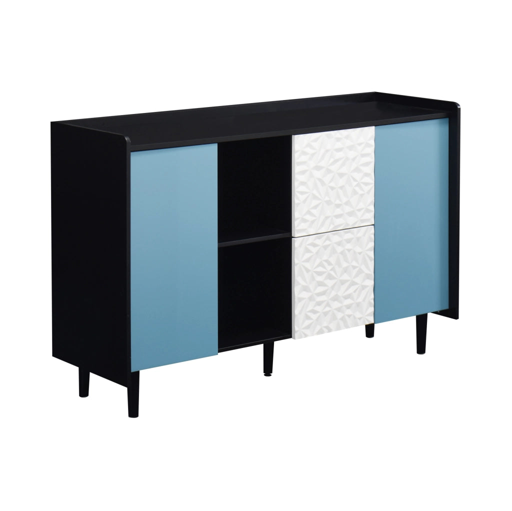 Credenza 120x40x80 cm con 2 cassetti e vano chiuso; MDF nero e blu