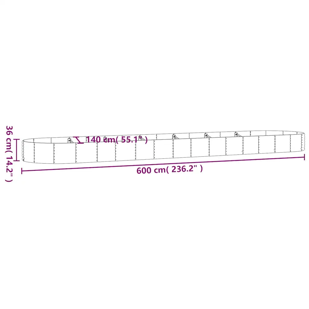 Vaso Giardino Acciaio Verniciato Polvere 600x140x36cm Antracite cod mxl 66890