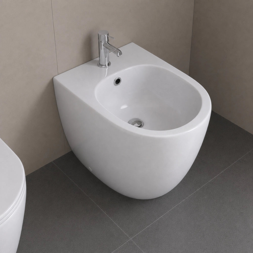 Serie venere bidet ceramica a pavimento bianco lucido filo parete *** tinta bianco lucido, confezione 1
