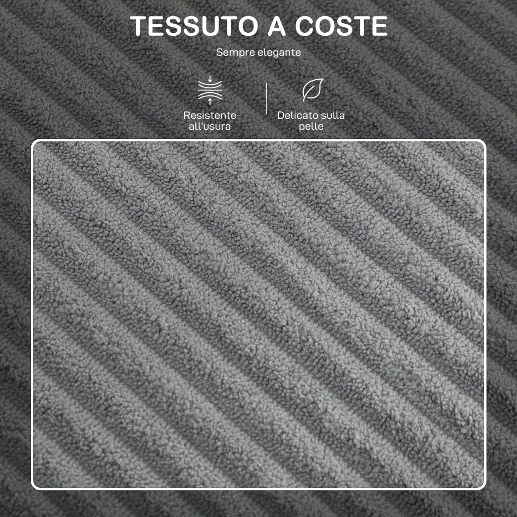 Divano 3 Posti Modulare con Pouf Contenitore 196x139x85 cm in Velluto a Coste Grigio Chiaro