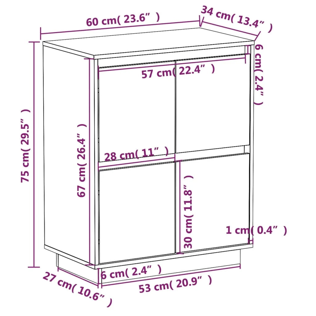 Buffet credenza cassettiera armadio mobile contenitore organizer per cucina soggiorno salotto 60 x 34 x 75 cm legno massello di pino bianco 02_0030351