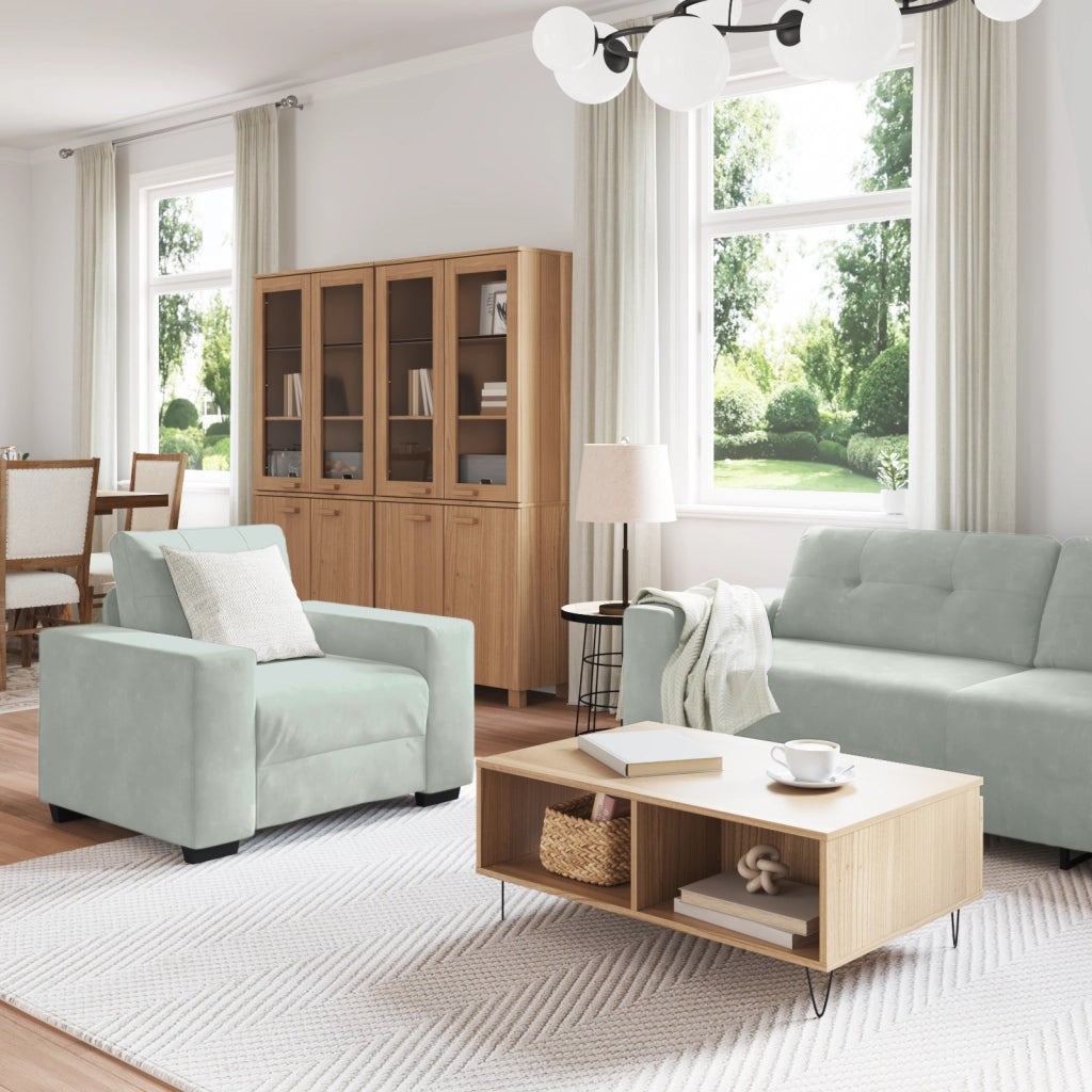 Set Divano a 3 Pezzi con Cuscini Velluto Grigio Chiaro