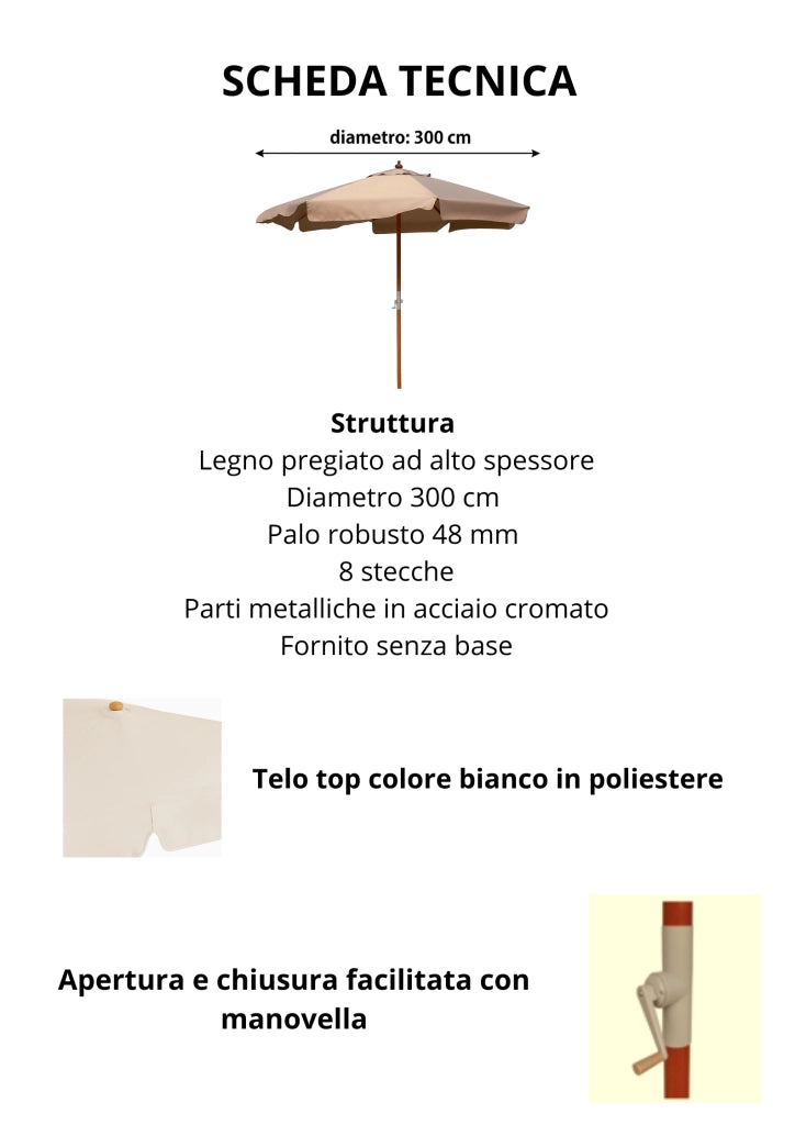 OMBRELLONE ISLAND ROTONDO IN LEGNO MT.3  PALO MM 48 PER ARREDO GIARDINO E BORDO PISCINA