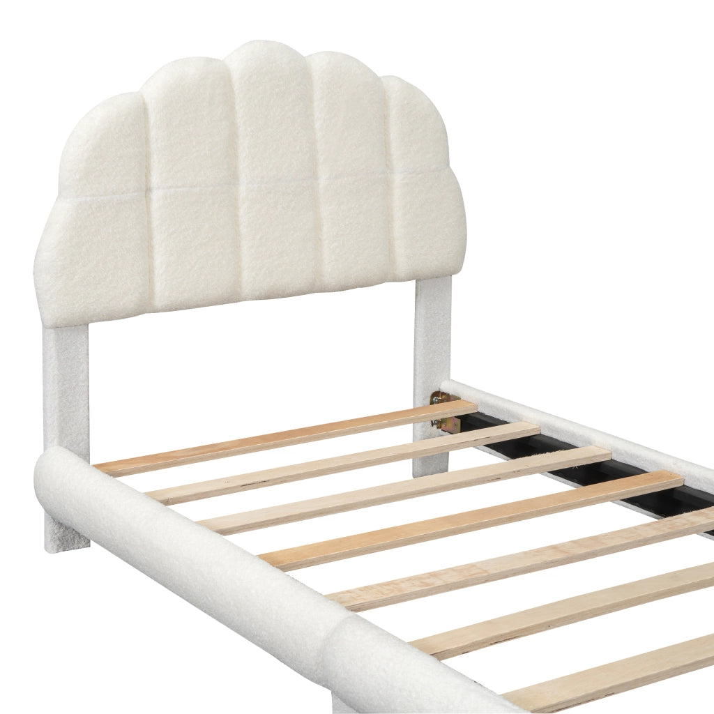 OKWISH Letto Bambino 90×200 cm, Letto Singolo con Testiera a Fiore in Peluche e Imbottitura Morbida, senza Materasso, Bianco