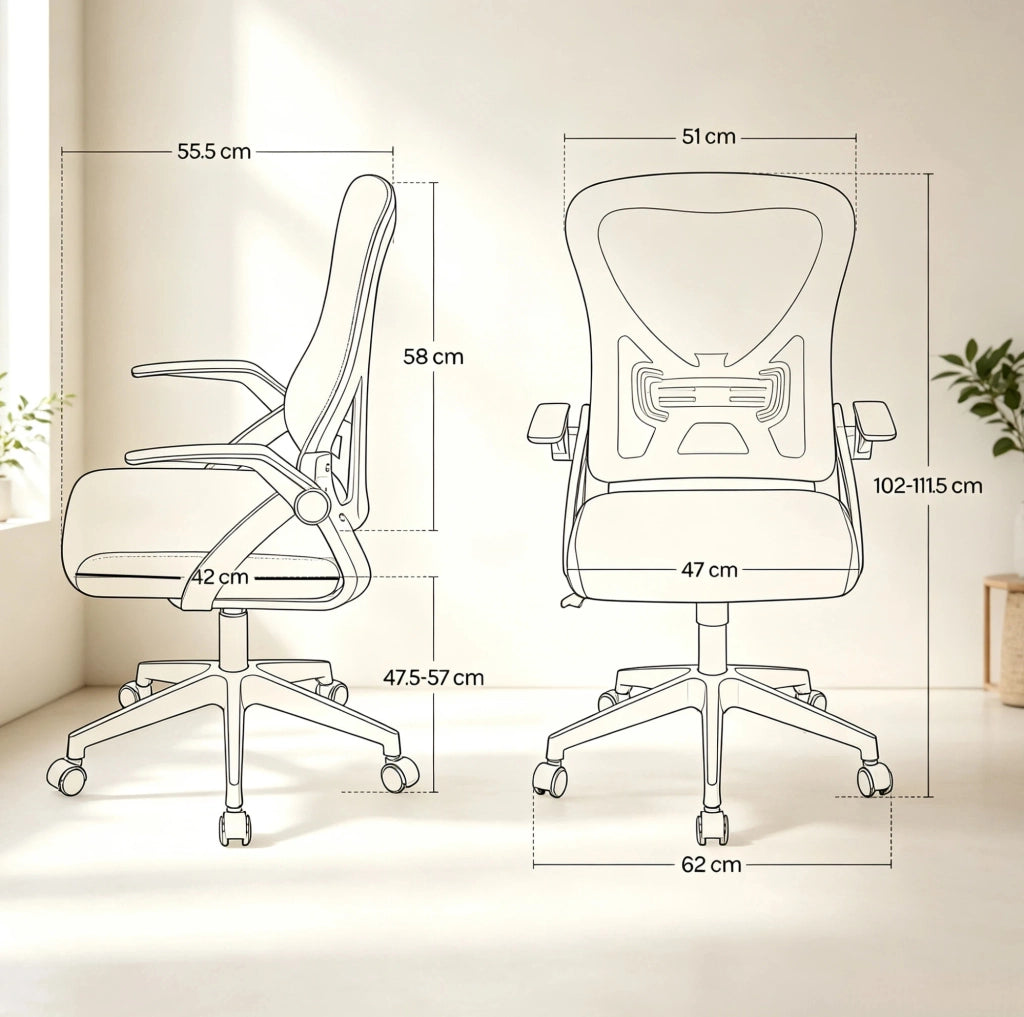 Sedia da ufficio ergonomica grigia con braccioli pieghevoli