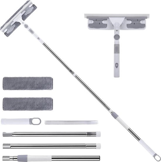 Set di pulizia finestre telescopica, 2-in-1 strumento di pulizia finestra, 180 cm set di pulizia finestra con maniglia telescopica, 180 gradi set di pulizia finestre professionale per finestre alte, interno ed esterno