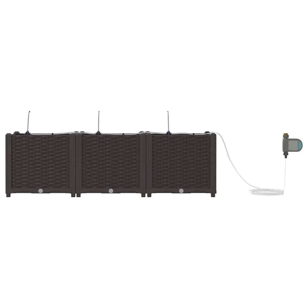 Set di 3 fioriere da giardino moderne con sistema di irrigazione 120 x 40 x 37,5 cm acciaio marrone 02_0058521