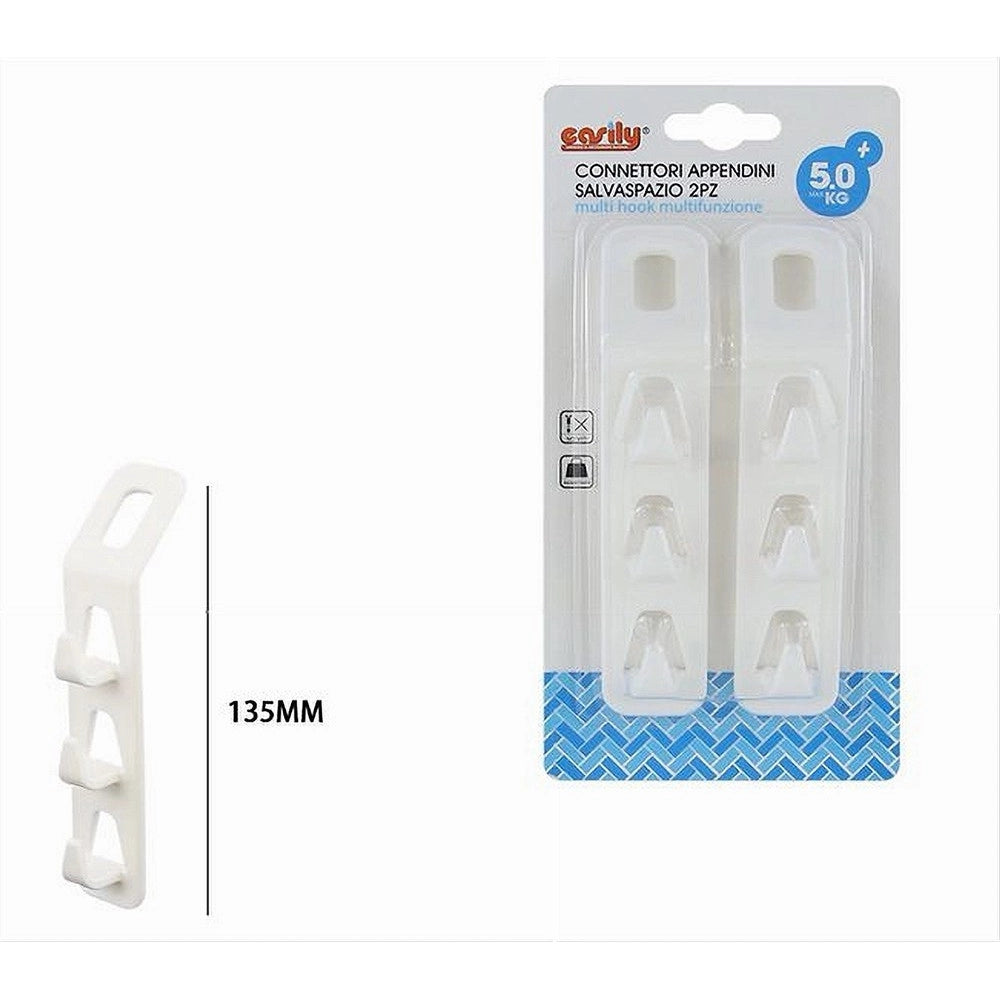 Trade Shop - Set 2 Pz Connettori Appendiabiti Salvaspazio Per Armadio Grucce A 3 Ganci 87356 -