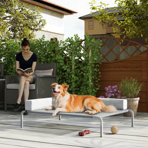 Brandina per Cani Rialzata 110x75x30 cm con Cuscino a L in Tessuto Grigio e Argento