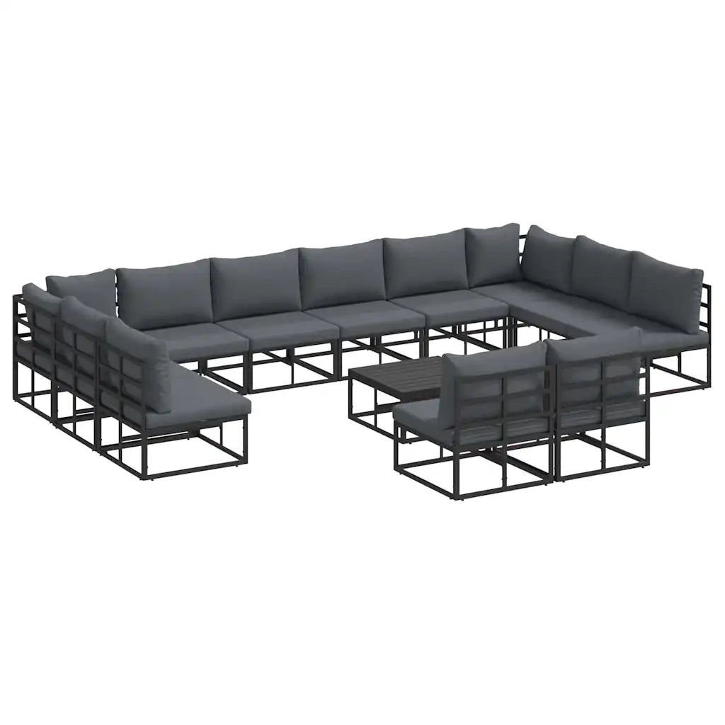 vidaXL Set Divano da Giardino con cuscino 13 pcs Nero Alluminio