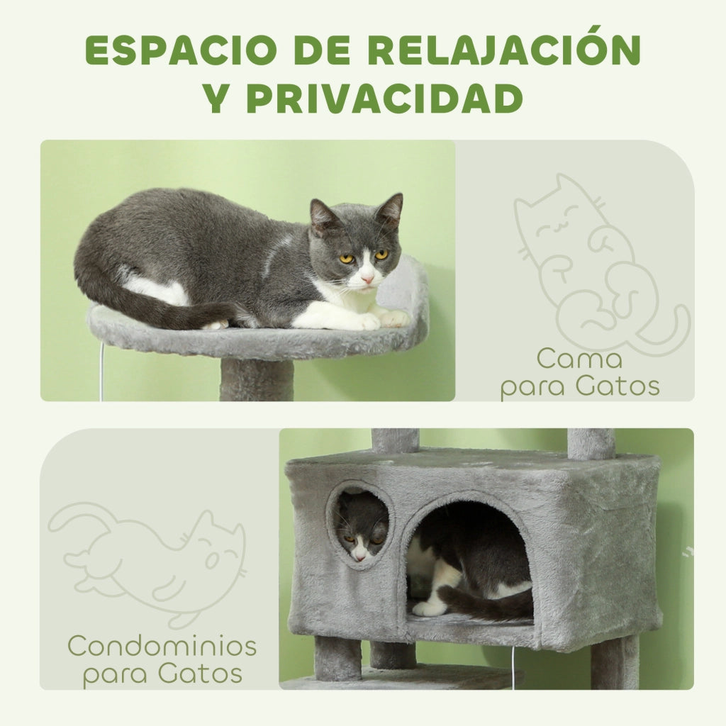 Tiragraffi per Gatti 138cm ¨C Xylo ¨C Grigio Chiaro con Grotte Amache Palline