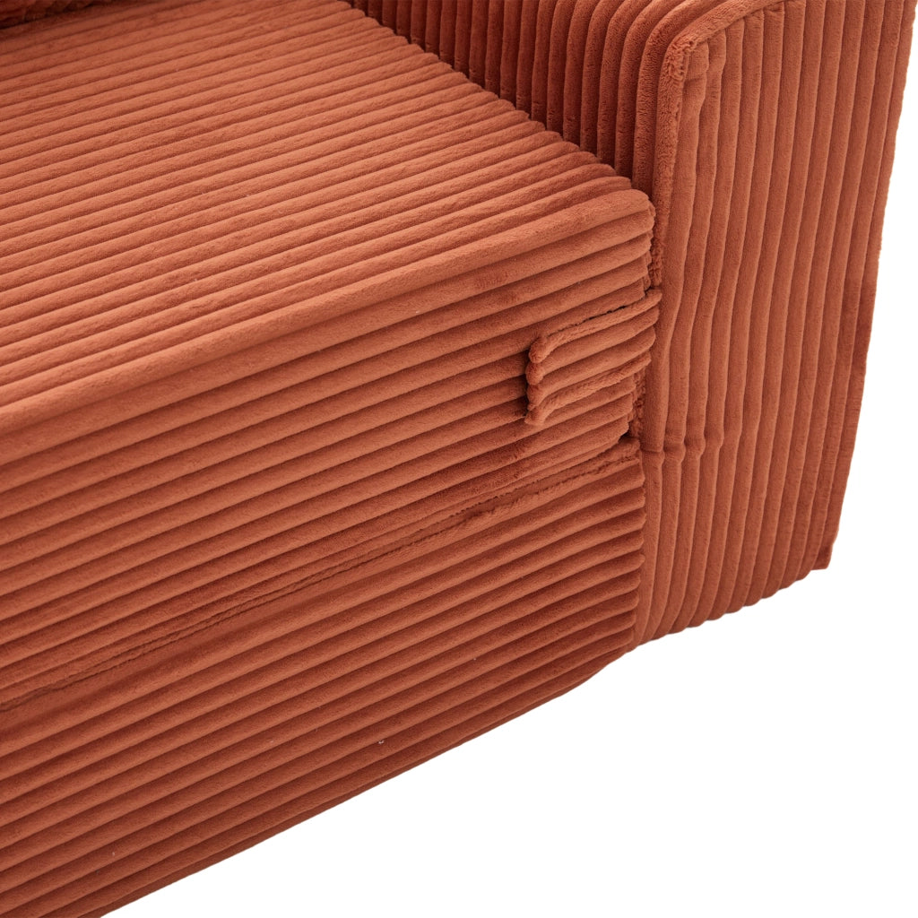 Divano pouf 151x133x64 cm con tasche laterali in velluto a coste arancione