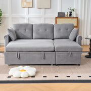 Divano angolare convertibile con contenitore funzione letto e chaise longue reversibile in chenille grigio