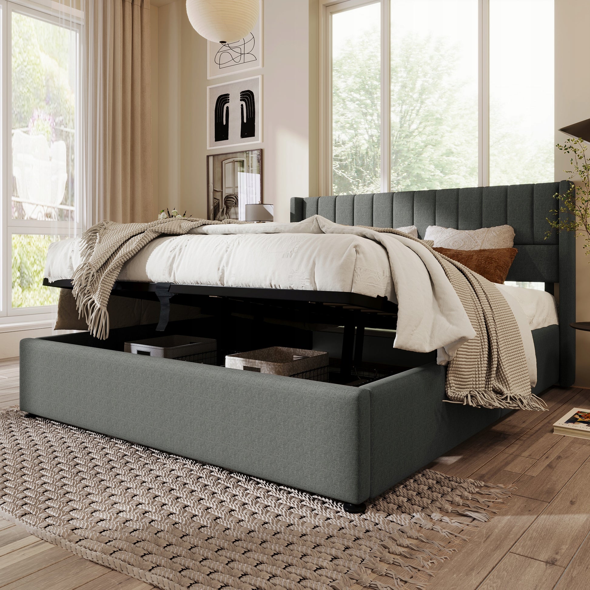 Letto singolo 90x200 - Xylo - Grigio con USB-C e materasso incluso