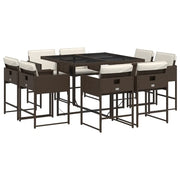 Set da Pranzo da Giardino 9pz | Set Salotto da Giardino con Cuscini Marrone in Polyrattan