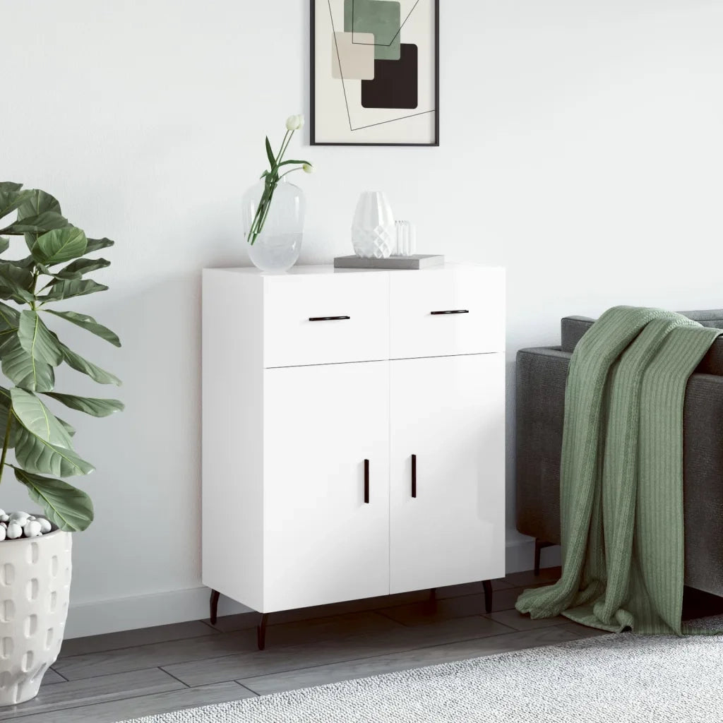 Credenza | Madia | Buffet da pranzo | Armadio da pranzo 69,5x34x90 cm in Legno Multistrato Bianco Lucido