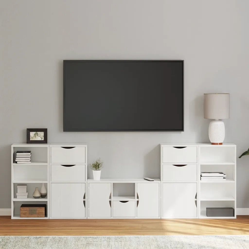 Mobile TV 5 pz-Mobile per TV-Credenza TV con Contenitore ODDA Bianco in Legno di Pino 207523